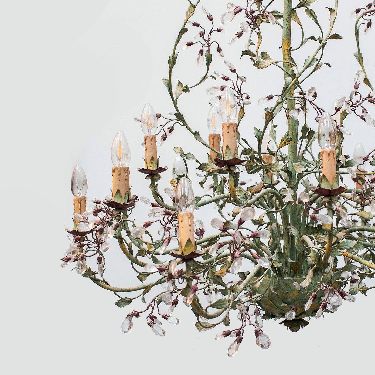 detail - Italian Painted Metal & Murano Glass Crystal Chandelier