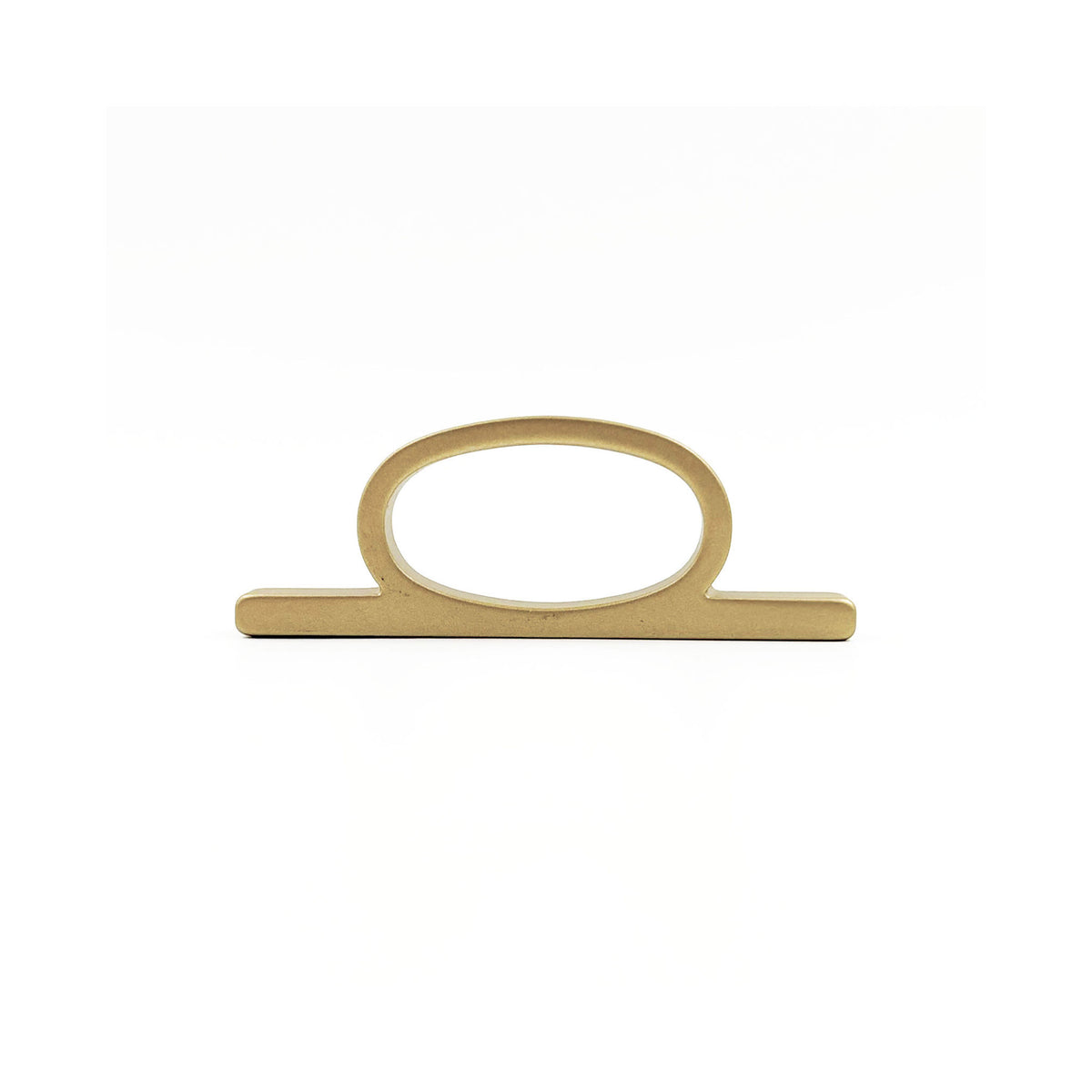 A modern bar pull handle with a flat oval loop, finished in a matte brushed brass metal, shown on a clean white background.