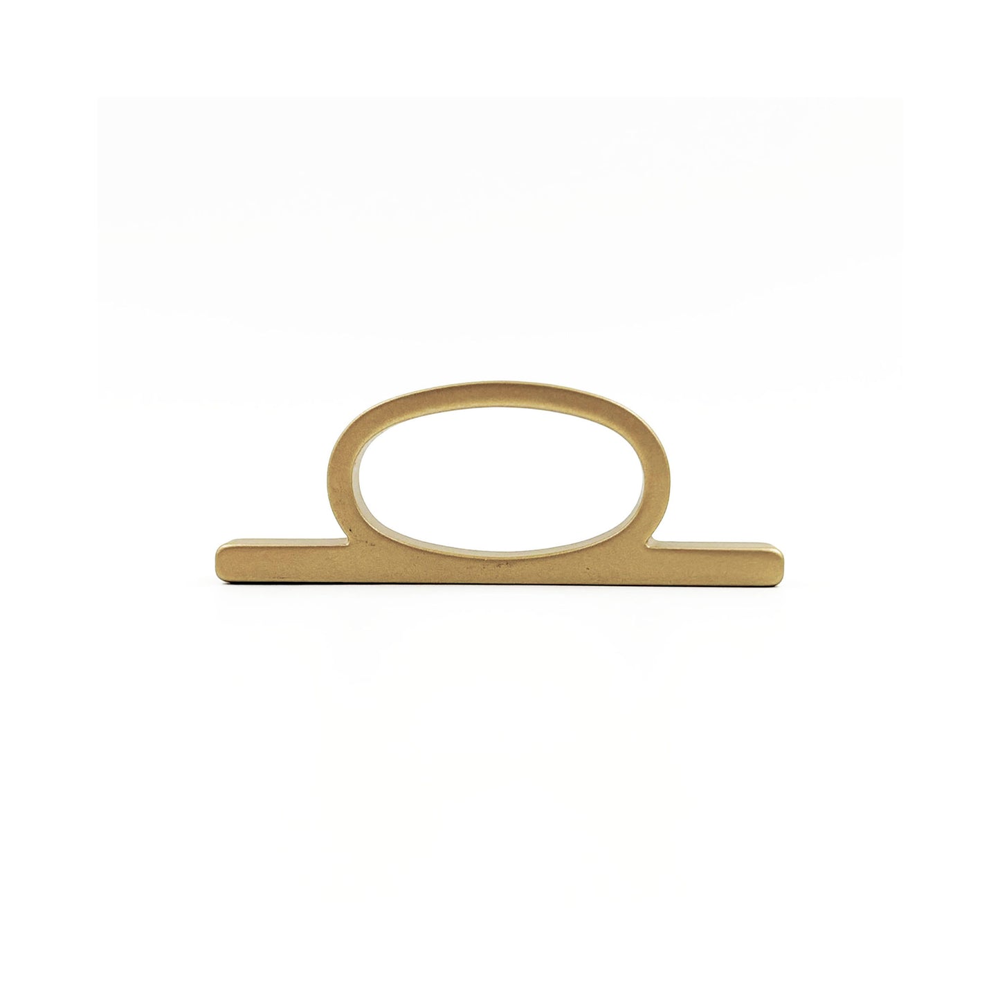 A modern bar pull handle with a flat oval loop, finished in a matte brushed brass metal, shown on a clean white background.