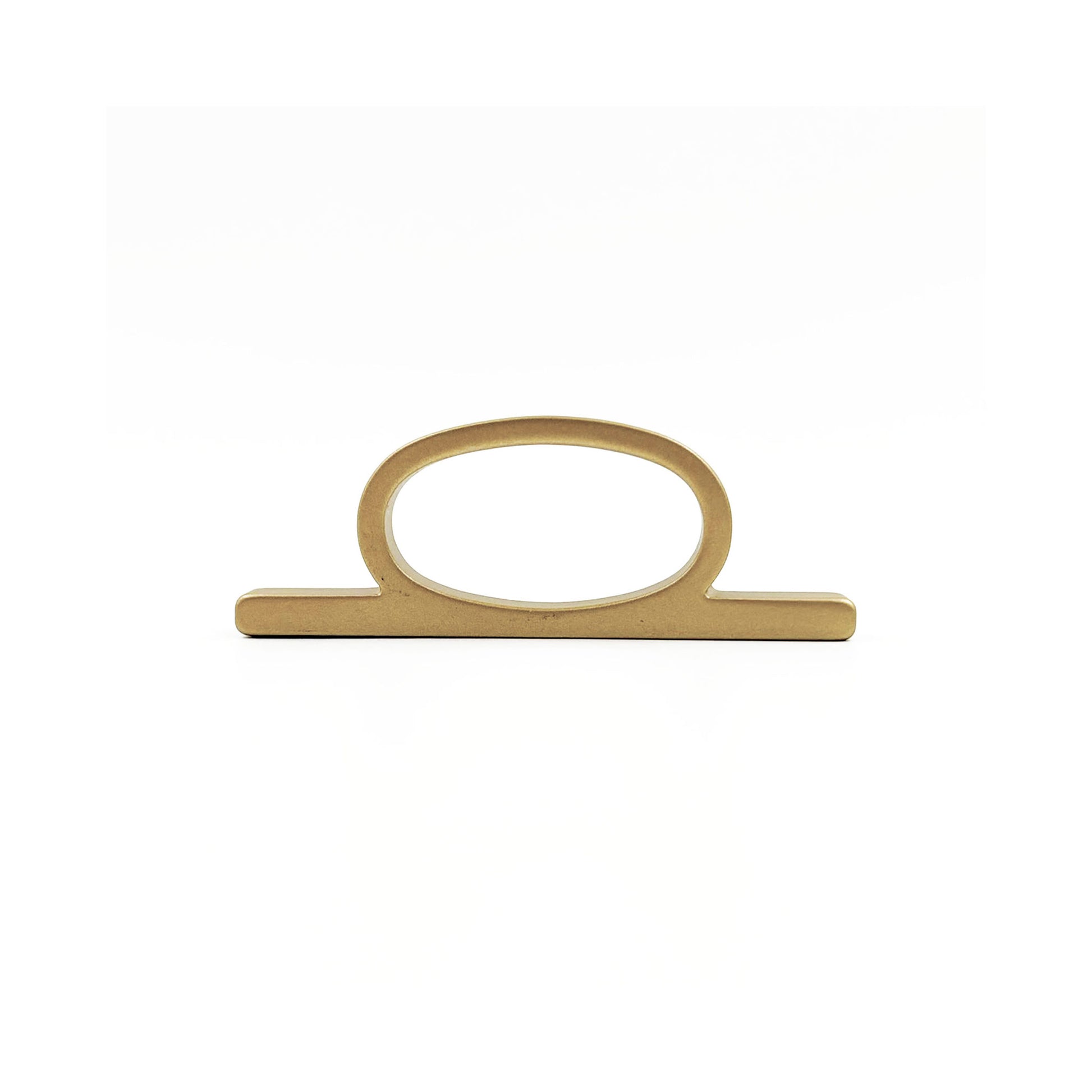 A modern bar pull handle with a flat oval loop, finished in a matte brushed brass metal, shown on a clean white background.