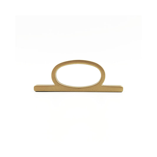 A modern bar pull handle with a flat oval loop, finished in a matte brushed brass metal, shown on a clean white background.