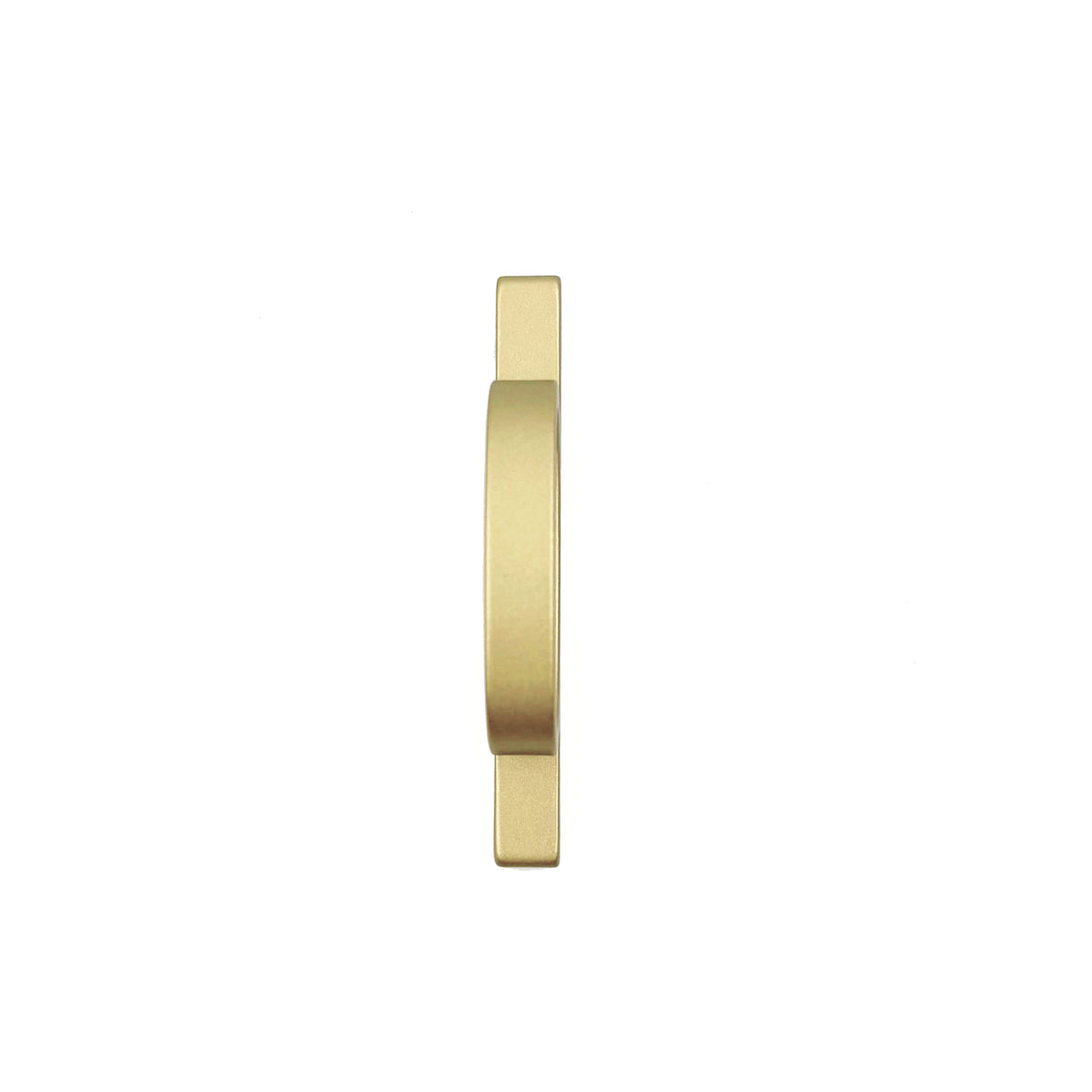 Top view of a modern bar pull handle with a flat oval loop, finished in a matte brushed brass metal, shown on a clean white background.