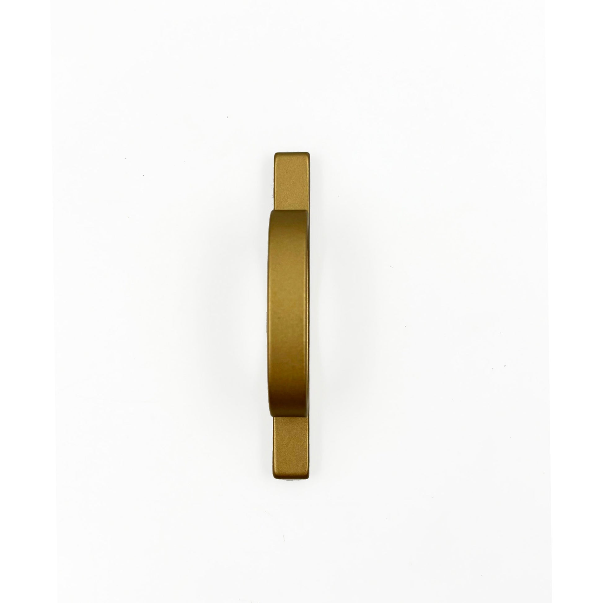 Top view of a modern bar pull handle with a flat oval loop, finished in a matte brushed brass metal, shown on a clean white background.