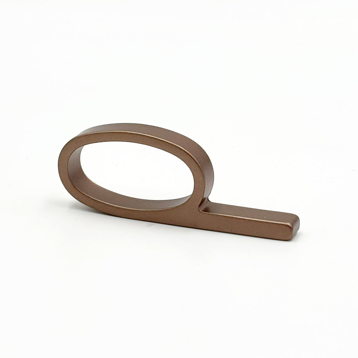 A copper bronze metal ring pull with a minimalist oval loop and straight bar, shown on a clean white background.