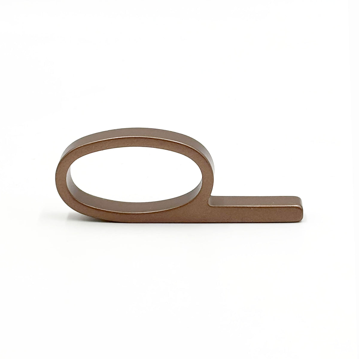 An copper bronze metal ring pull with a minimalist oval loop and straight bar, shown on a clean white background.