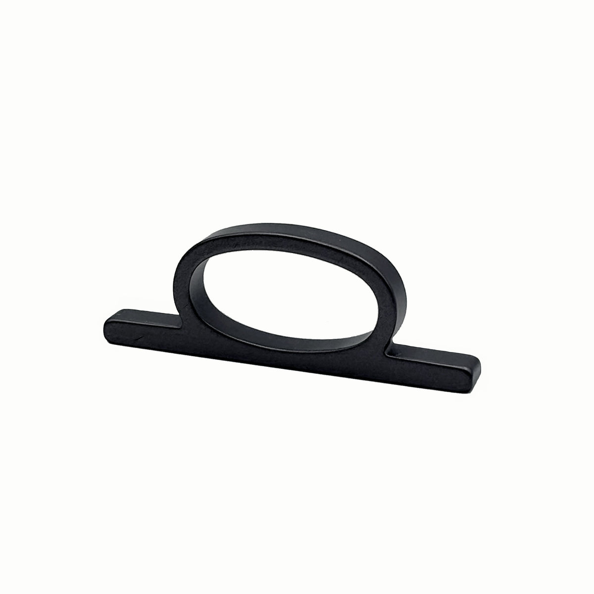 A modern bar pull handle with a flat oval loop, finished in a matte black metal, shown on a clean white background.