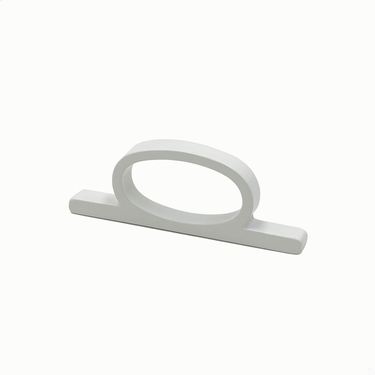 A modern bar pull handle with a flat oval loop, finished in a matte white metal, shown on a clean white background.