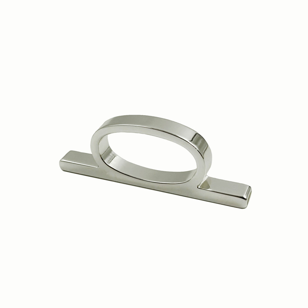 A modern bar pull handle with a flat oval loop, finished in a polished silver metal, shown on a clean white background.