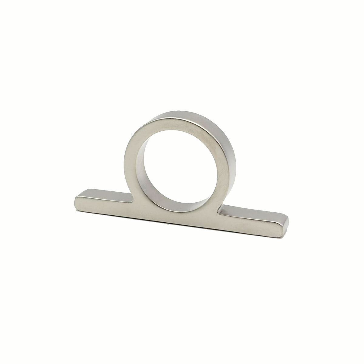A matte nickel metal ring pull with a circular loop and flat rectangular base, shown on a plain white background.