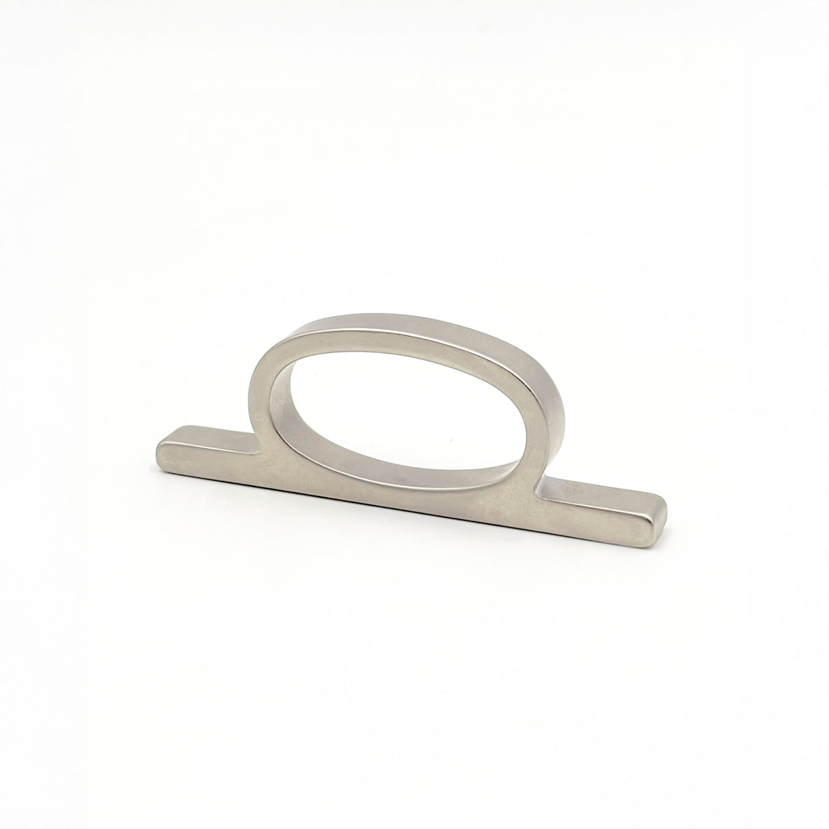 A modern bar pull handle with a flat oval loop, finished in a satin nickel metal, shown on a clean white background.