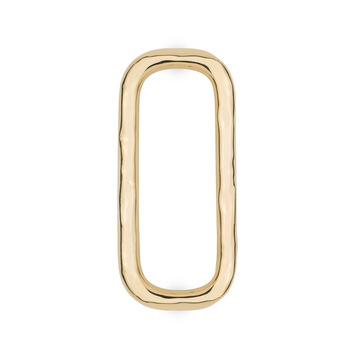 Brass Ovoid ring cabinet pull with a unique design on a white background