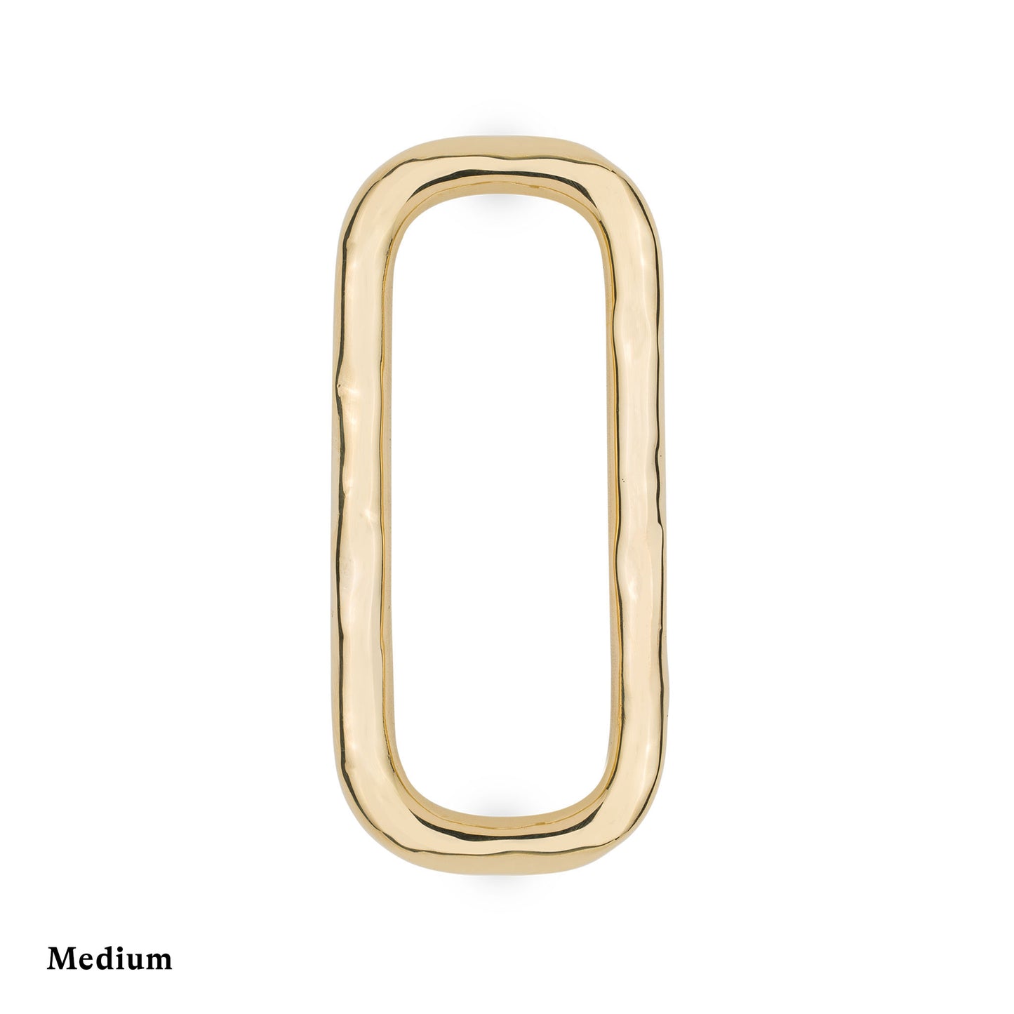 Brass Ovoid ring cabinet pull with a unique design on a white background