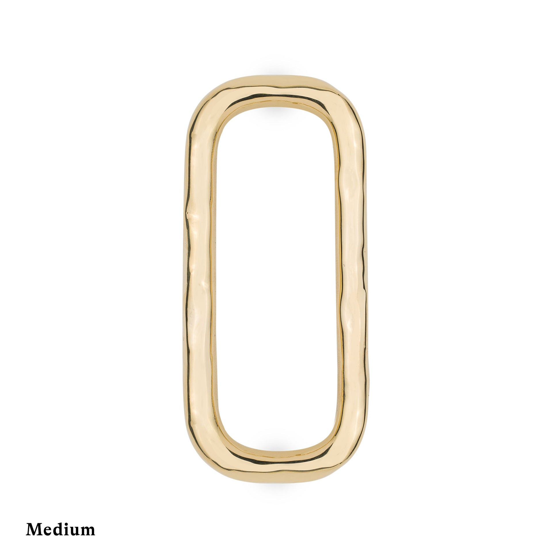 Brass Ovoid ring cabinet pull with a unique design on a white background
