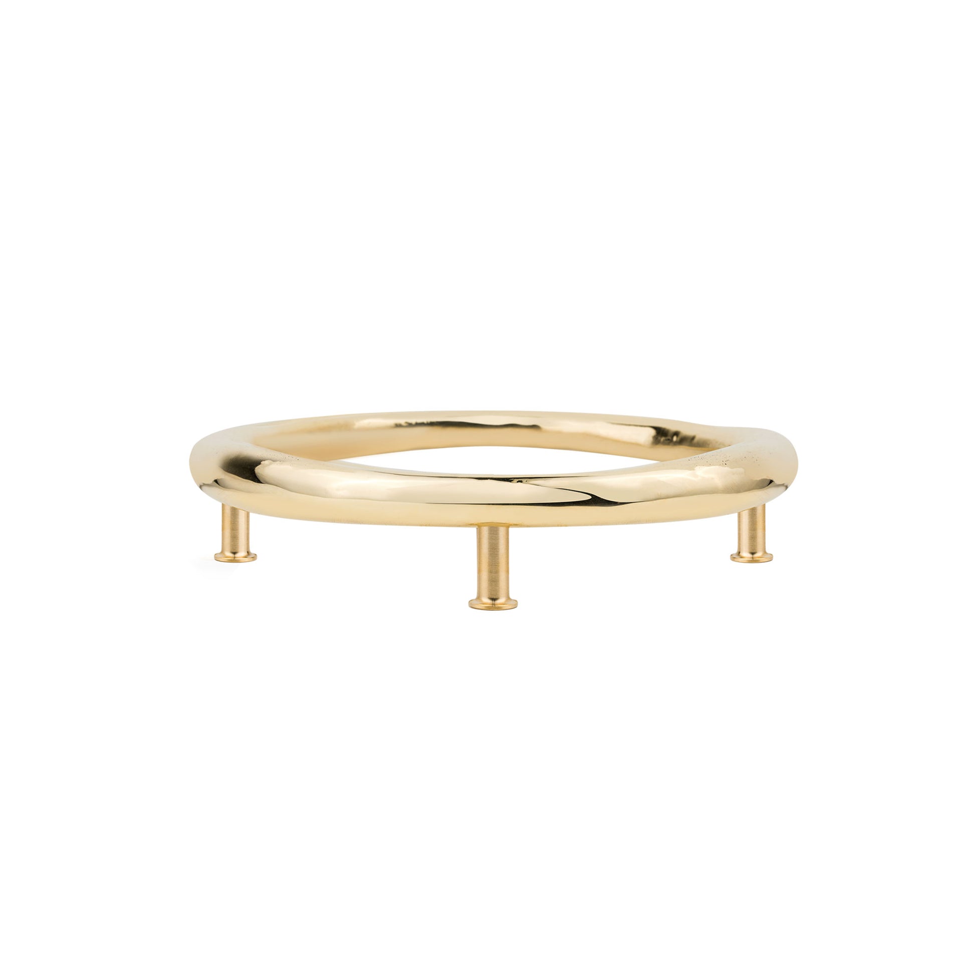 side view of an Oversized organic circle shaped cabinet pull on a white background
