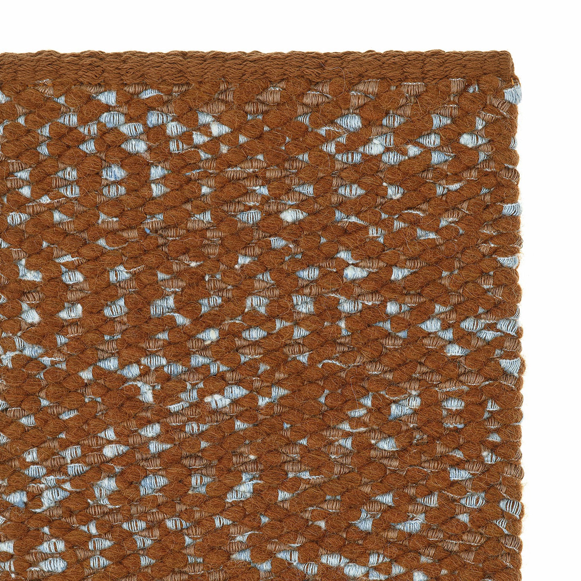 Prato rug style in pale blue and dark terra cotta colored twisted textured flat weave