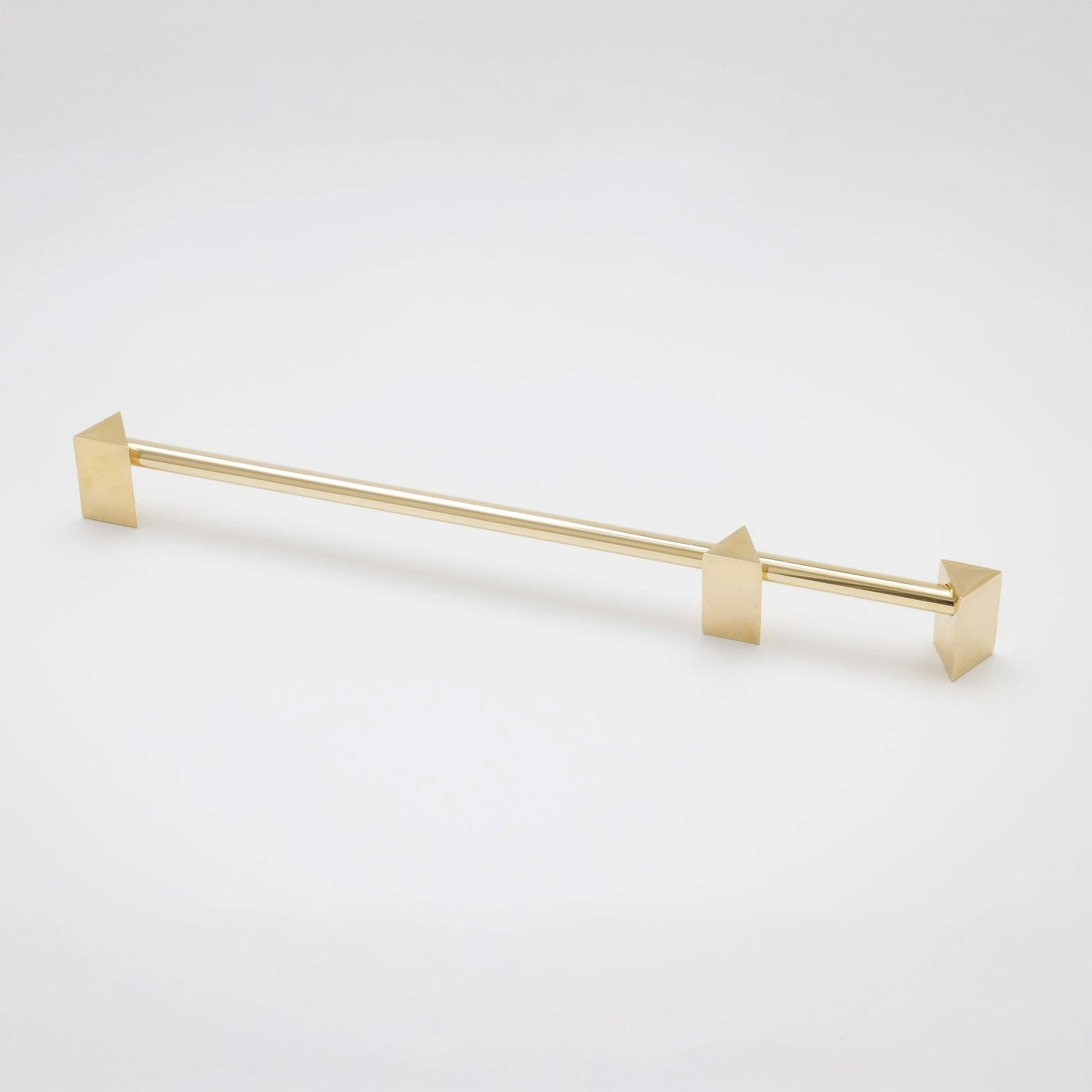 A modern gold cabinet pull with geometric square brackets on each end, shown on a clean white background.