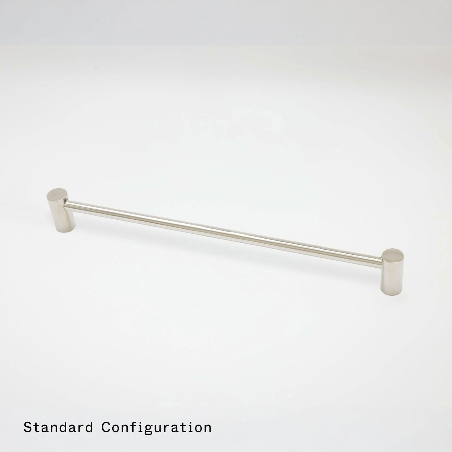 A brushed metal cabinet pull handle with cylindrical end caps, shown diagonally on a clean white background with the text 'Standard Configuration' in the bottom-left corner.