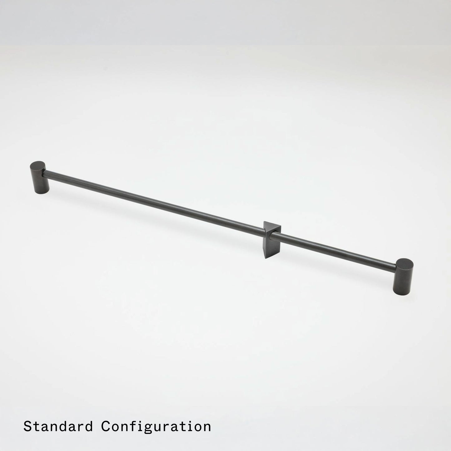 A matte black metal cabinet pull shown diagonally on a light gray background with the text 'Standard Configuration' in the bottom-left corner.