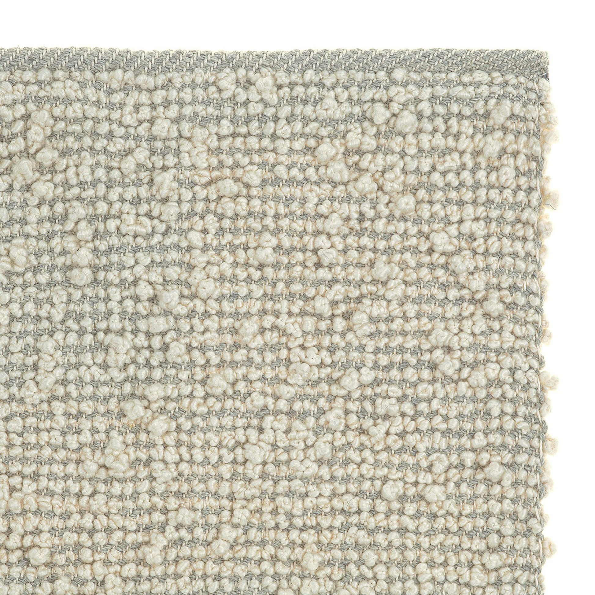 Sanenu rug styles in cream and dove grey colored textured boucle weave