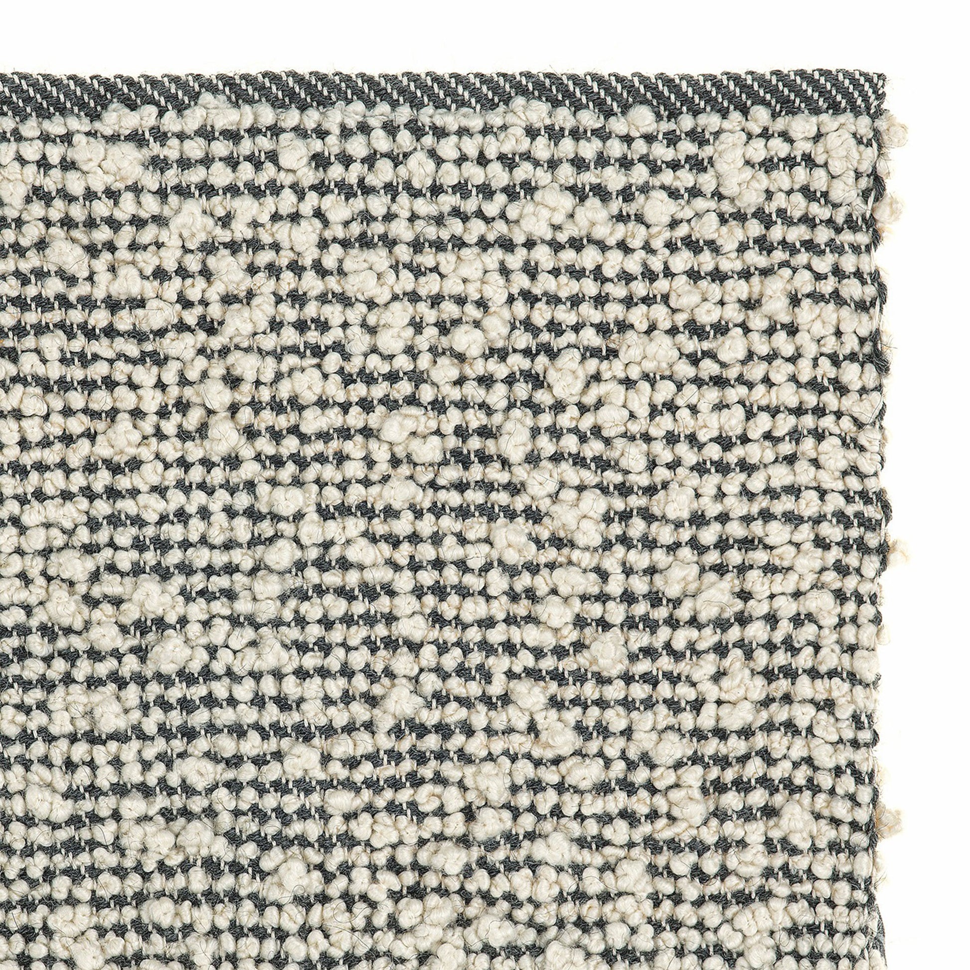 Sanenu rug styles in cream and charcoal colored textured boucle weave