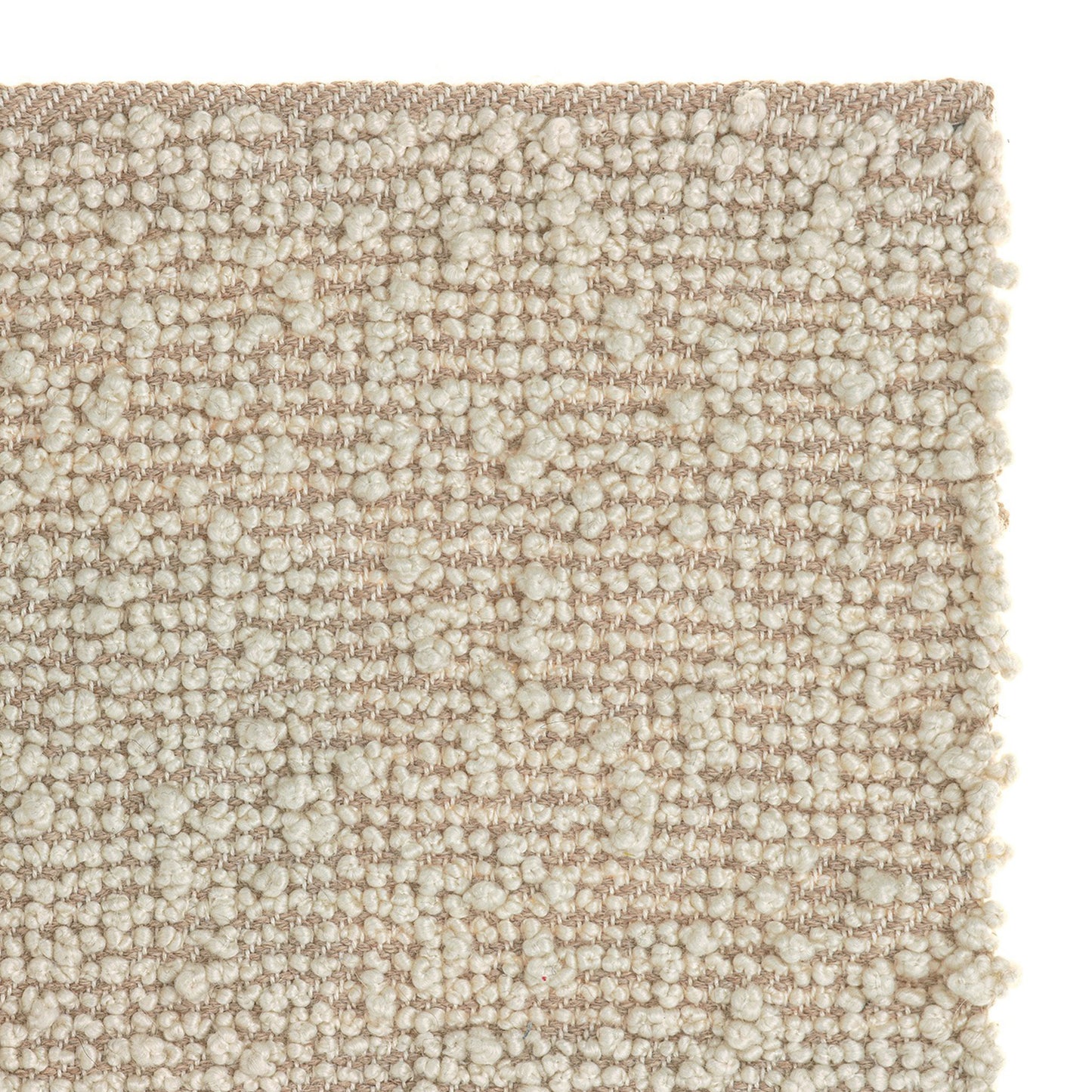 Sanenu rug styles in cream and palest terra cotta colored textured boucle weave