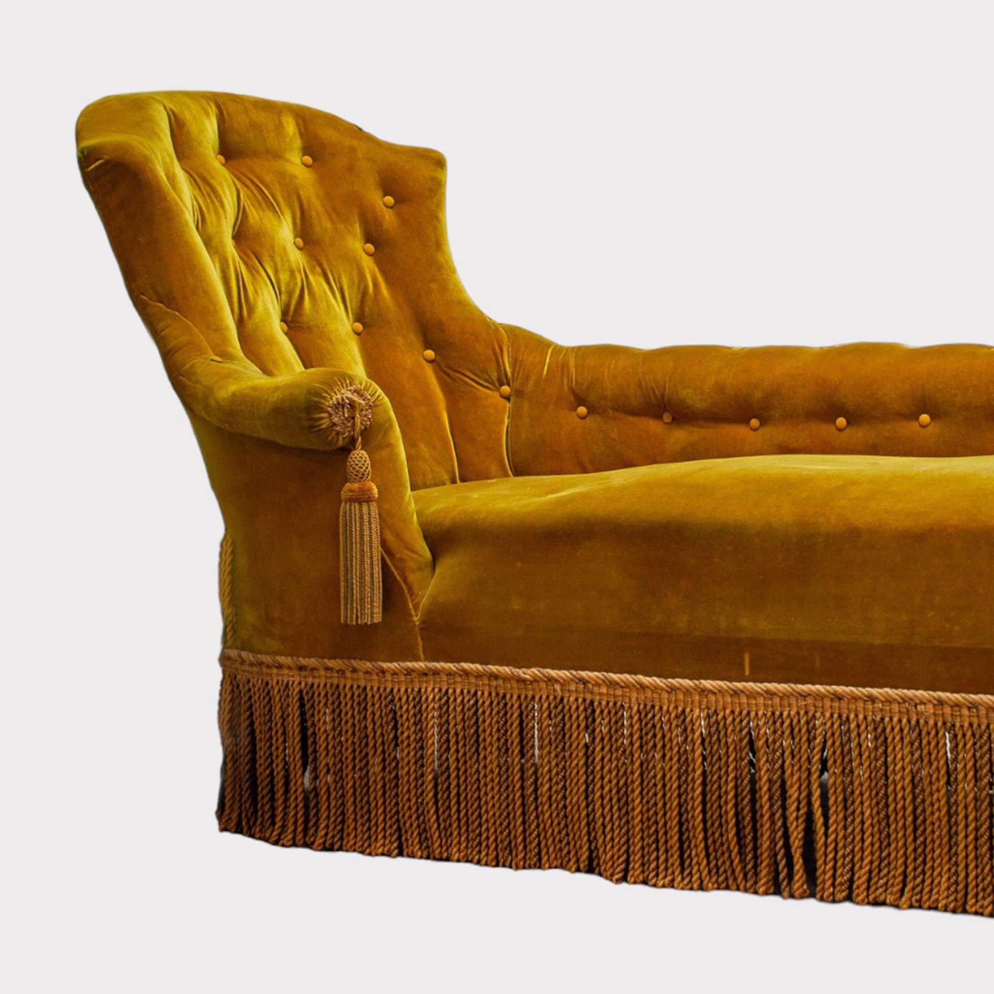 detail - Vintage French Chaise Lounge in Mustard Velvet