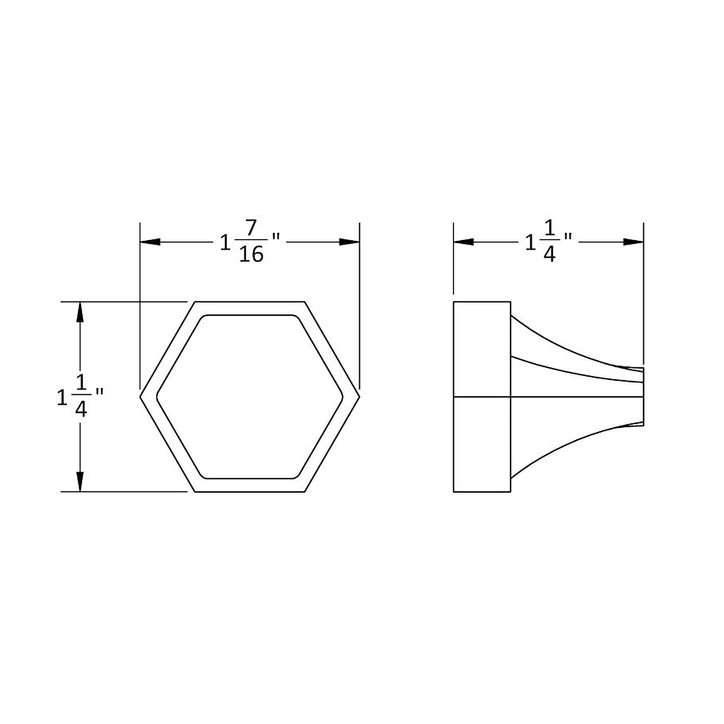 Aurora Hexagon shaped knob dimenstional drawing