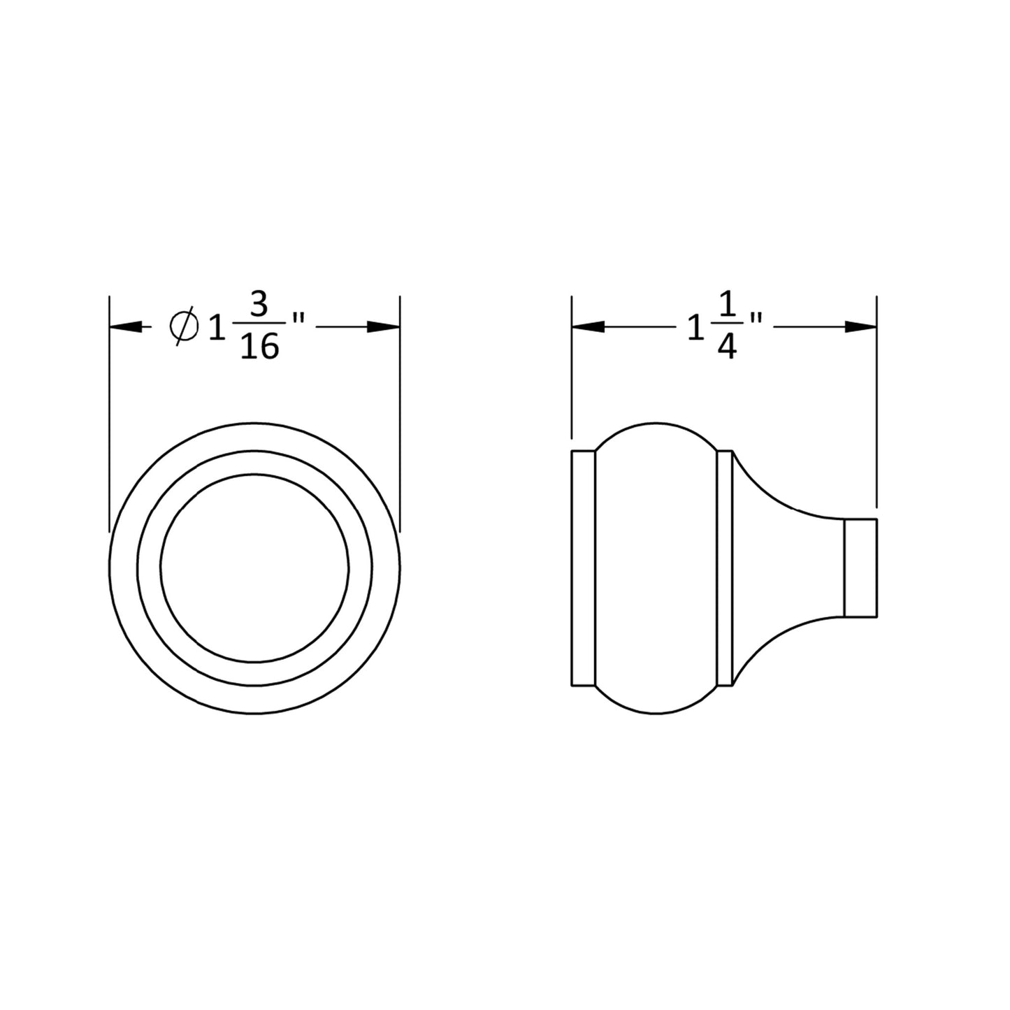 Granbury knob dimensional drawing