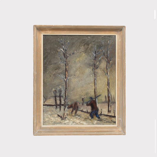 French Winter Landscape Scene Oil Painting