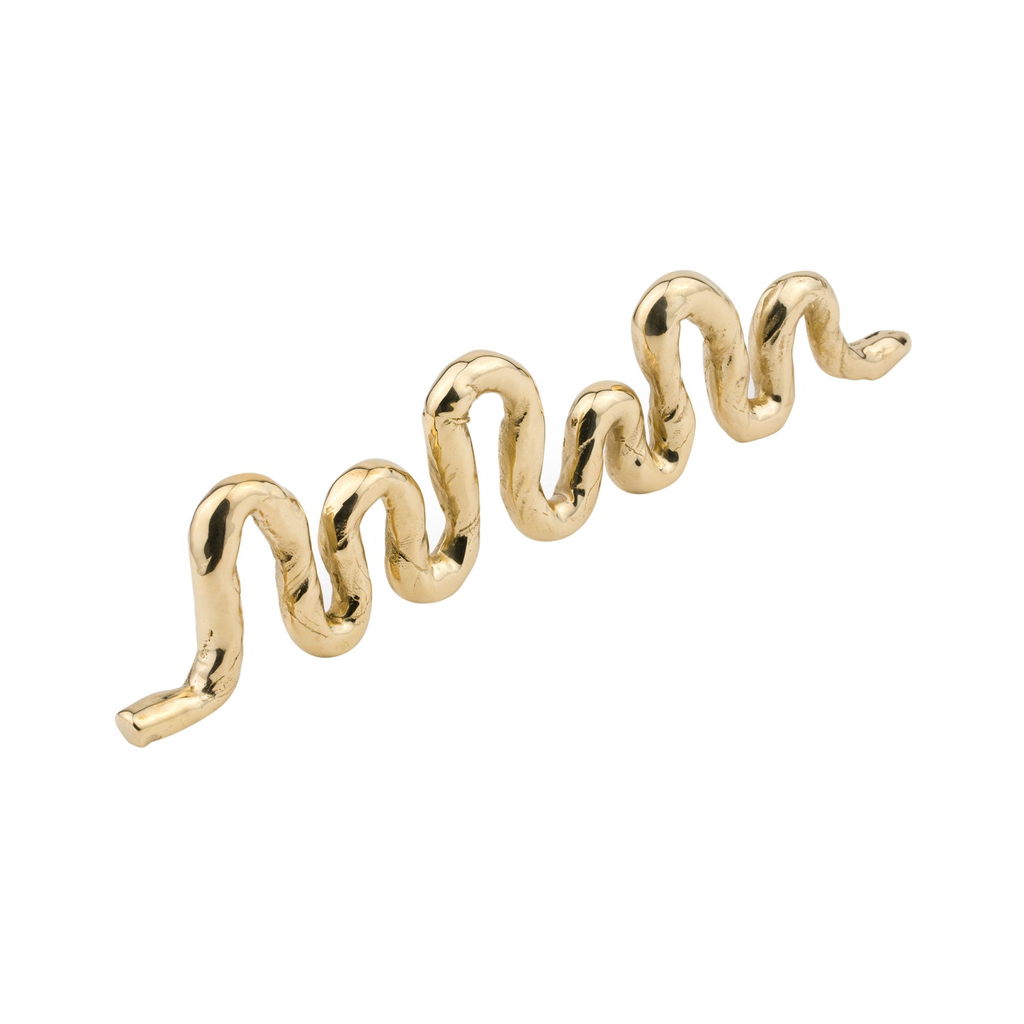 Brass sinious snake-shaped cabinet pull on a white background