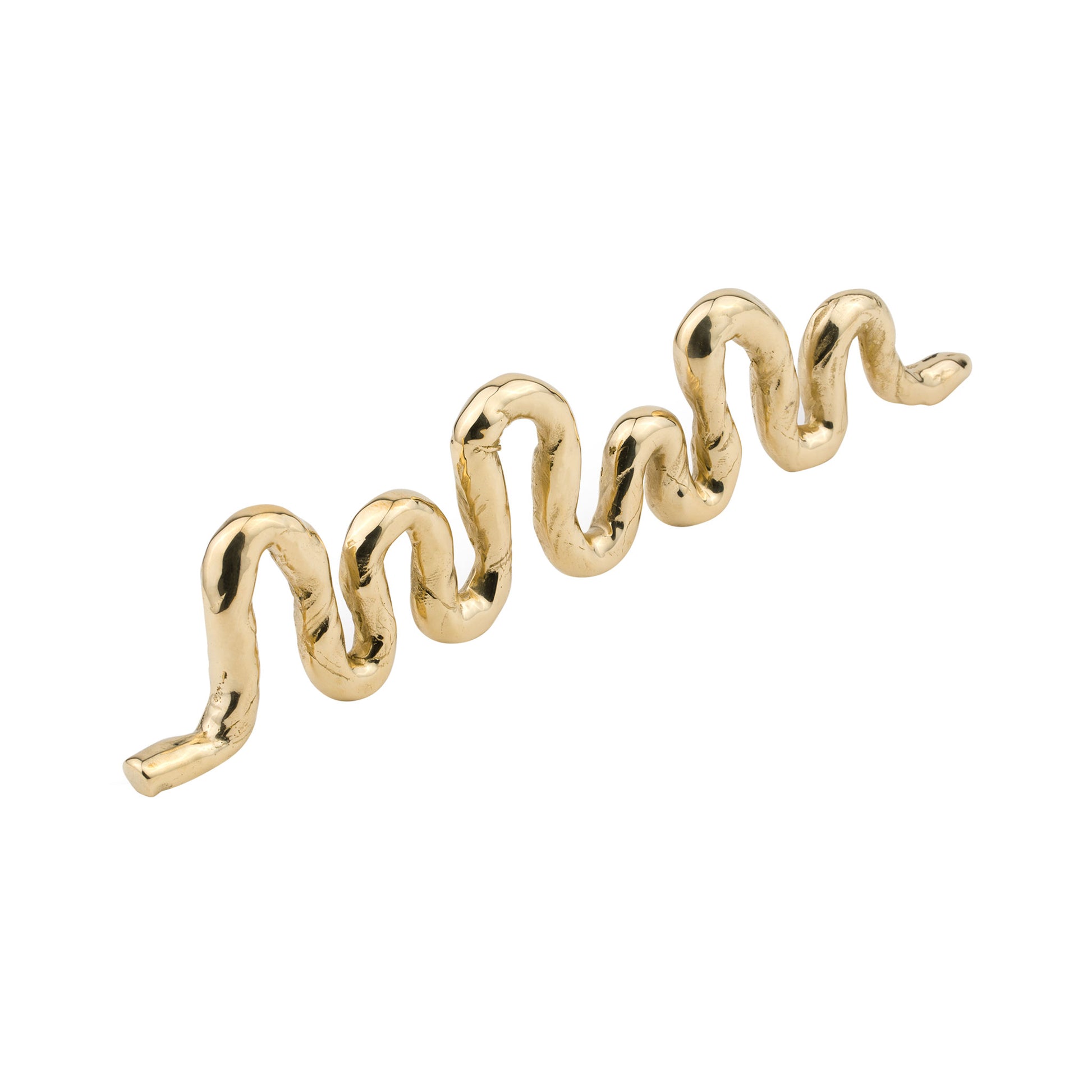 Brass sinious snake-shaped cabinet pull on a white background