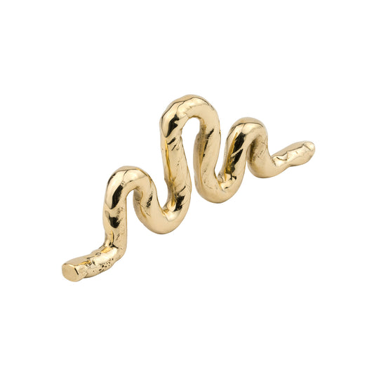 Brass sinious snake-shaped cabinet pull on a white background