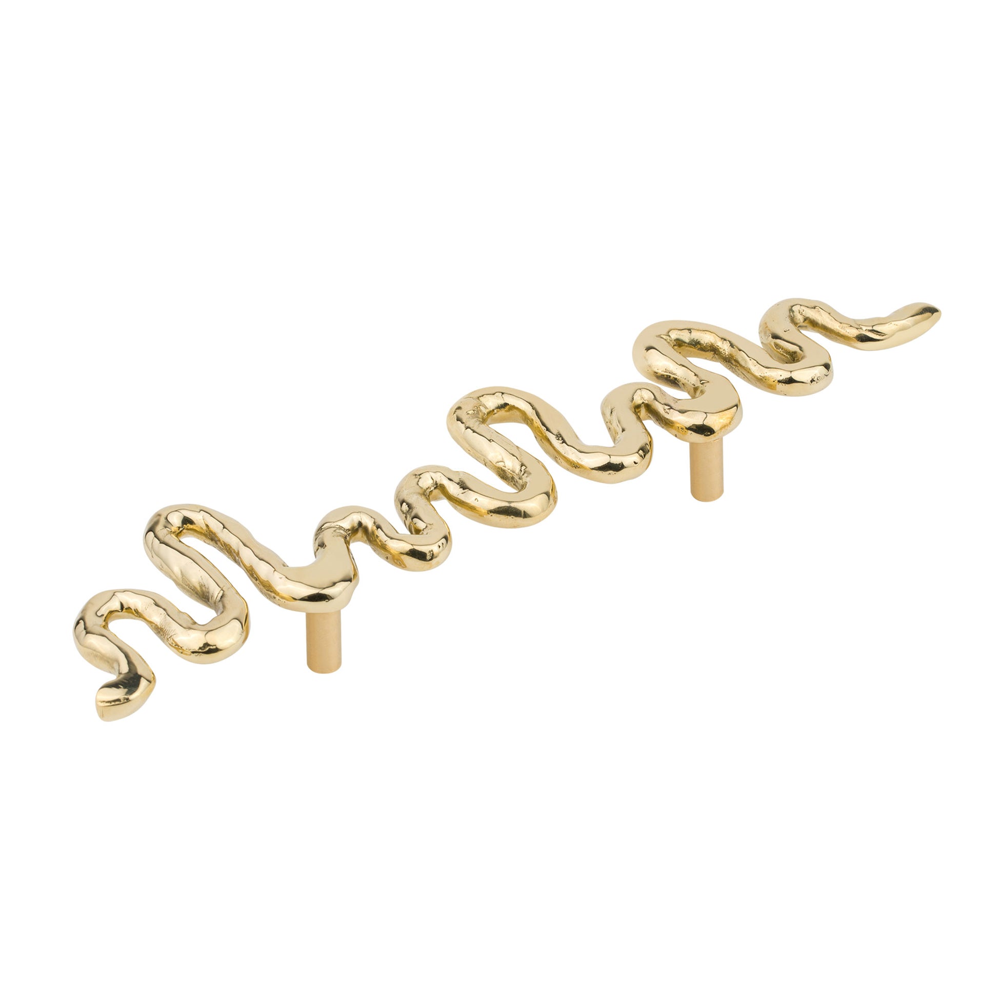 Brass sinious snake-shaped cabinet pull on a white background