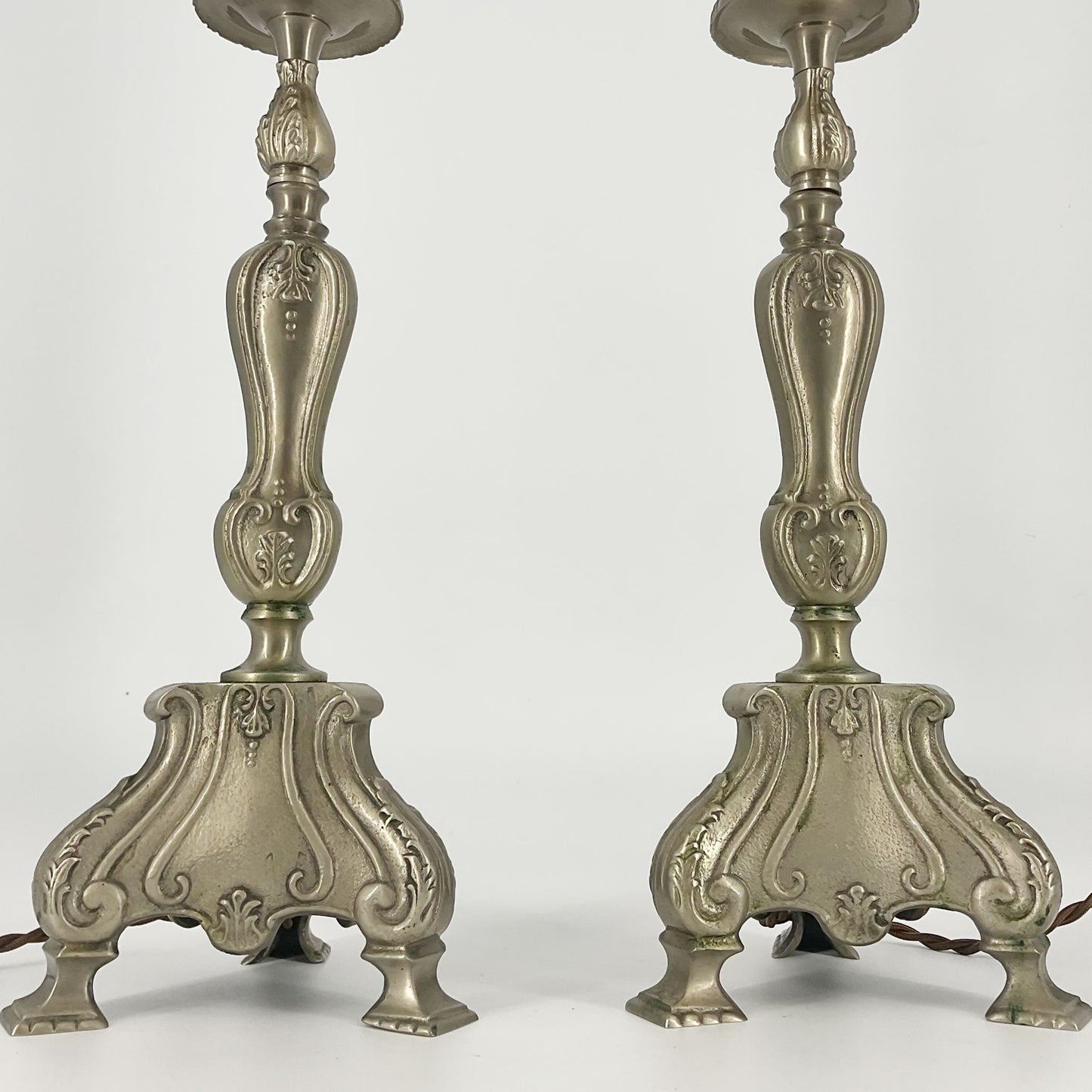 Table Lamps | Pair of Antique Pewter Candlestick Lamps