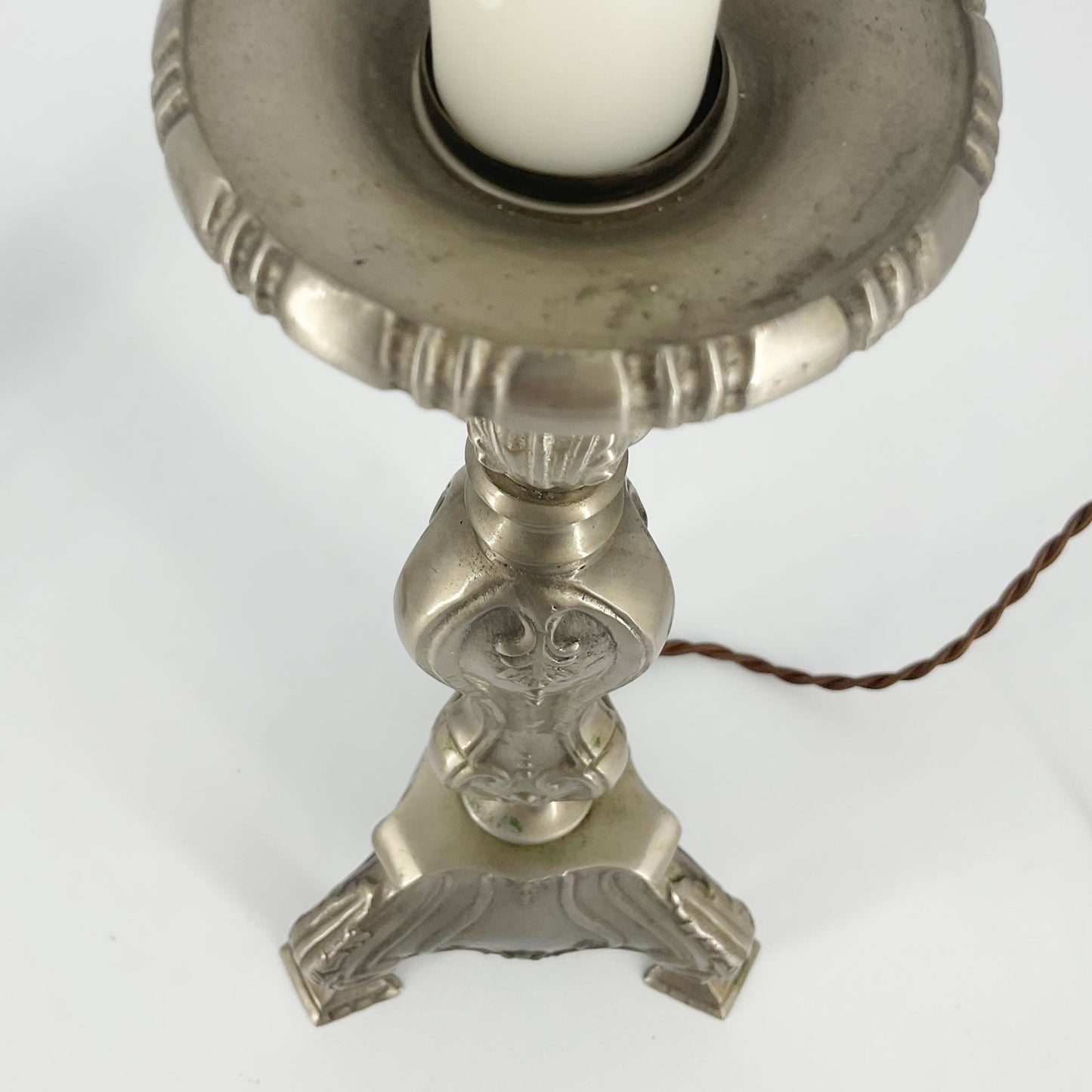 Table Lamps | Pair of Antique Pewter Candlestick Lamps