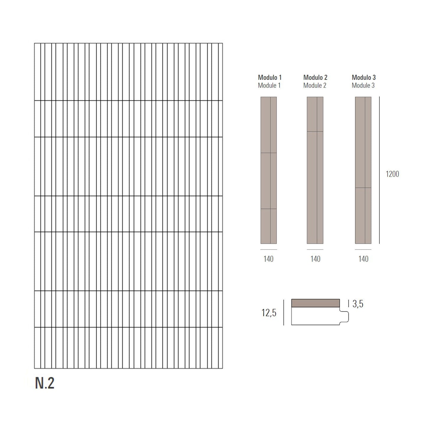 Technical drawing of a flooring layout with plank dimensions and module labels on a white background