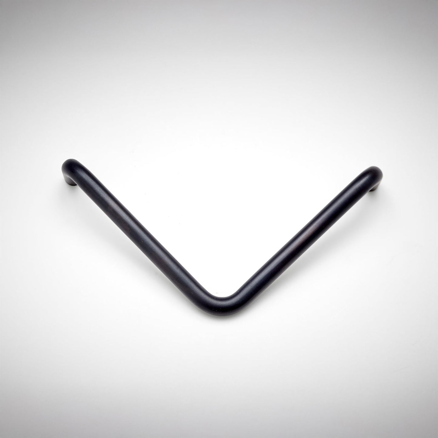 A tube metal L-shaped cabinet pull on a white background