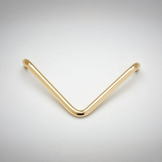 A tube metal L-shaped cabinet pull on a white background