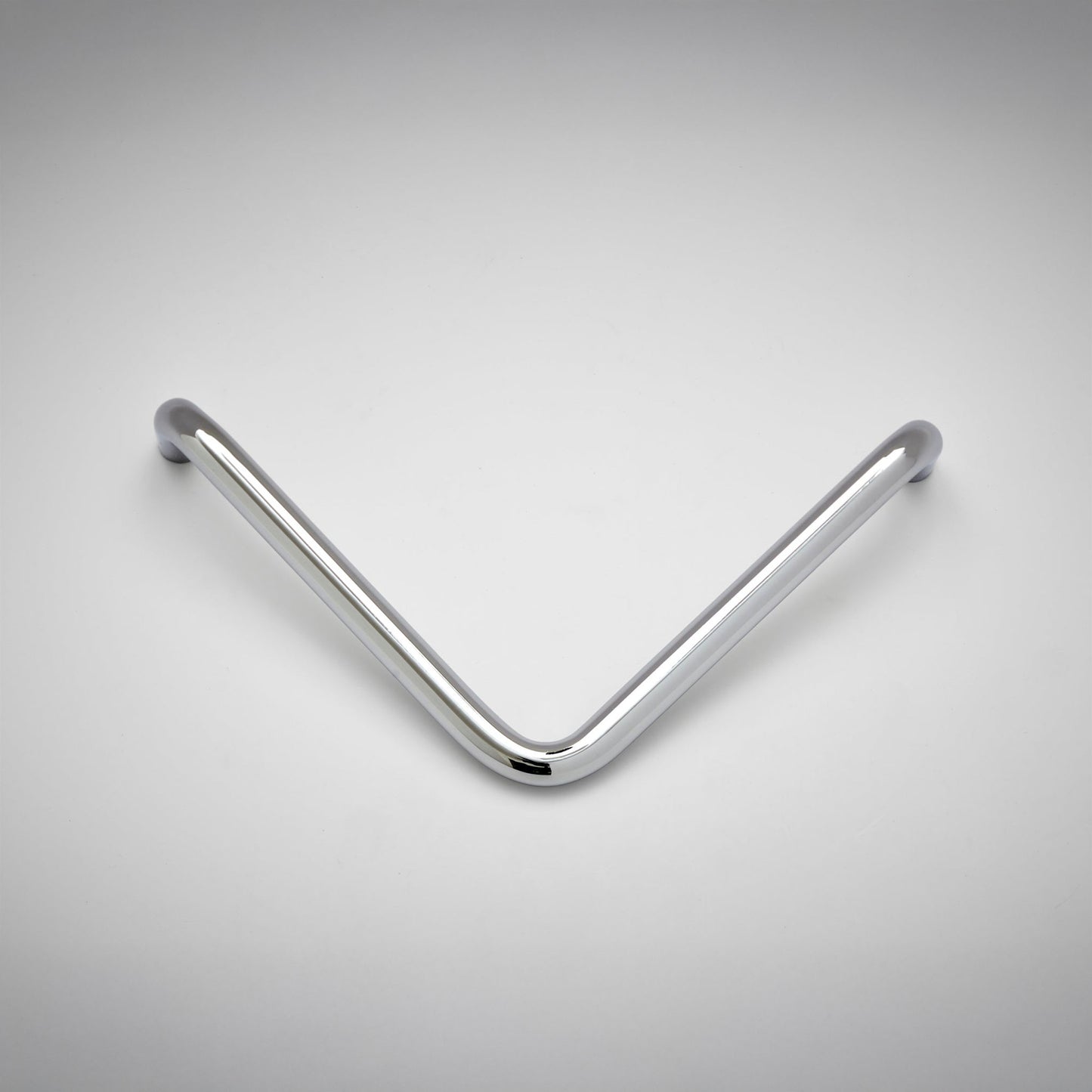 A tube metal L-shaped cabinet pull on a white background