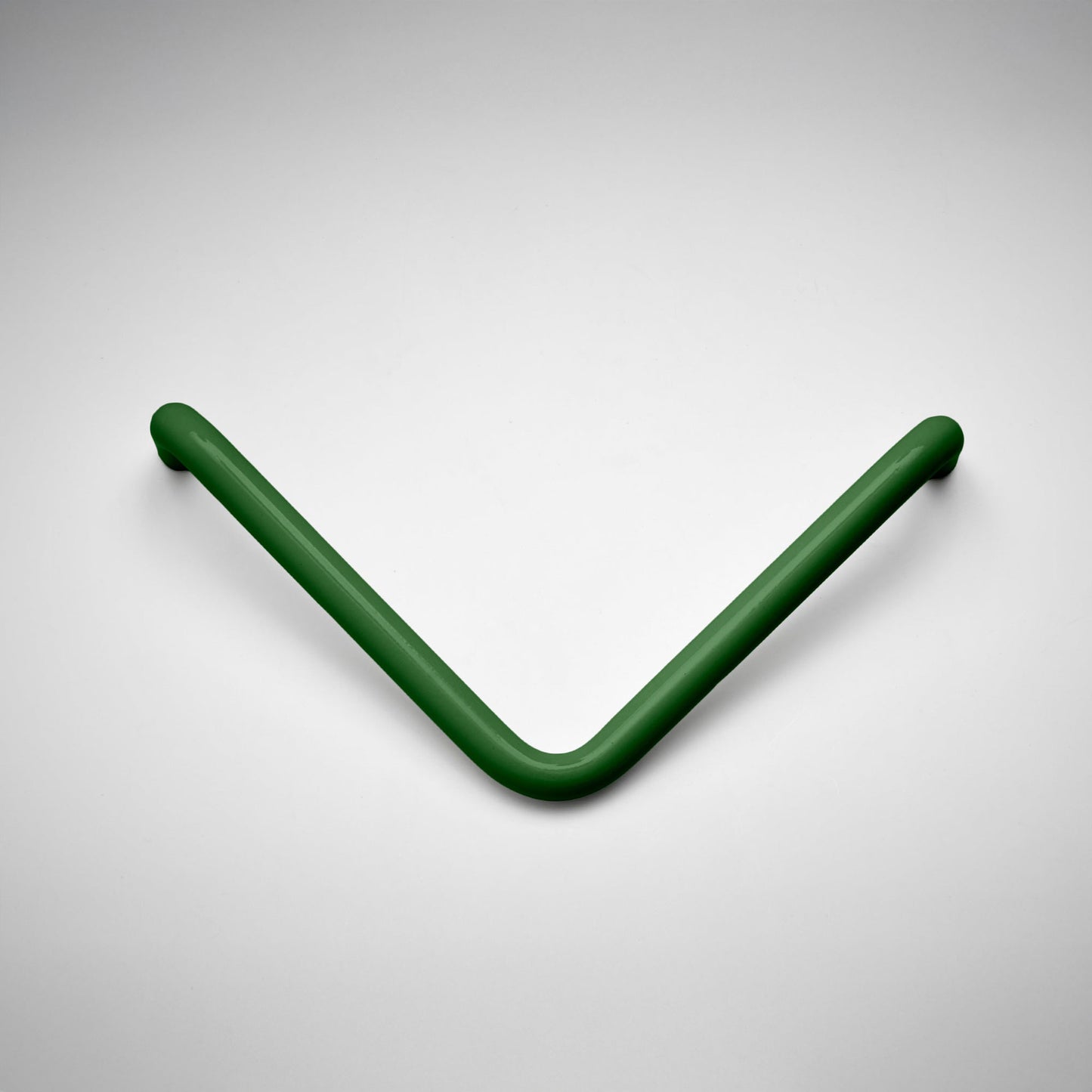 A dark green, curved cabinet pull with a matte finish, shown on a light gray gradient background.