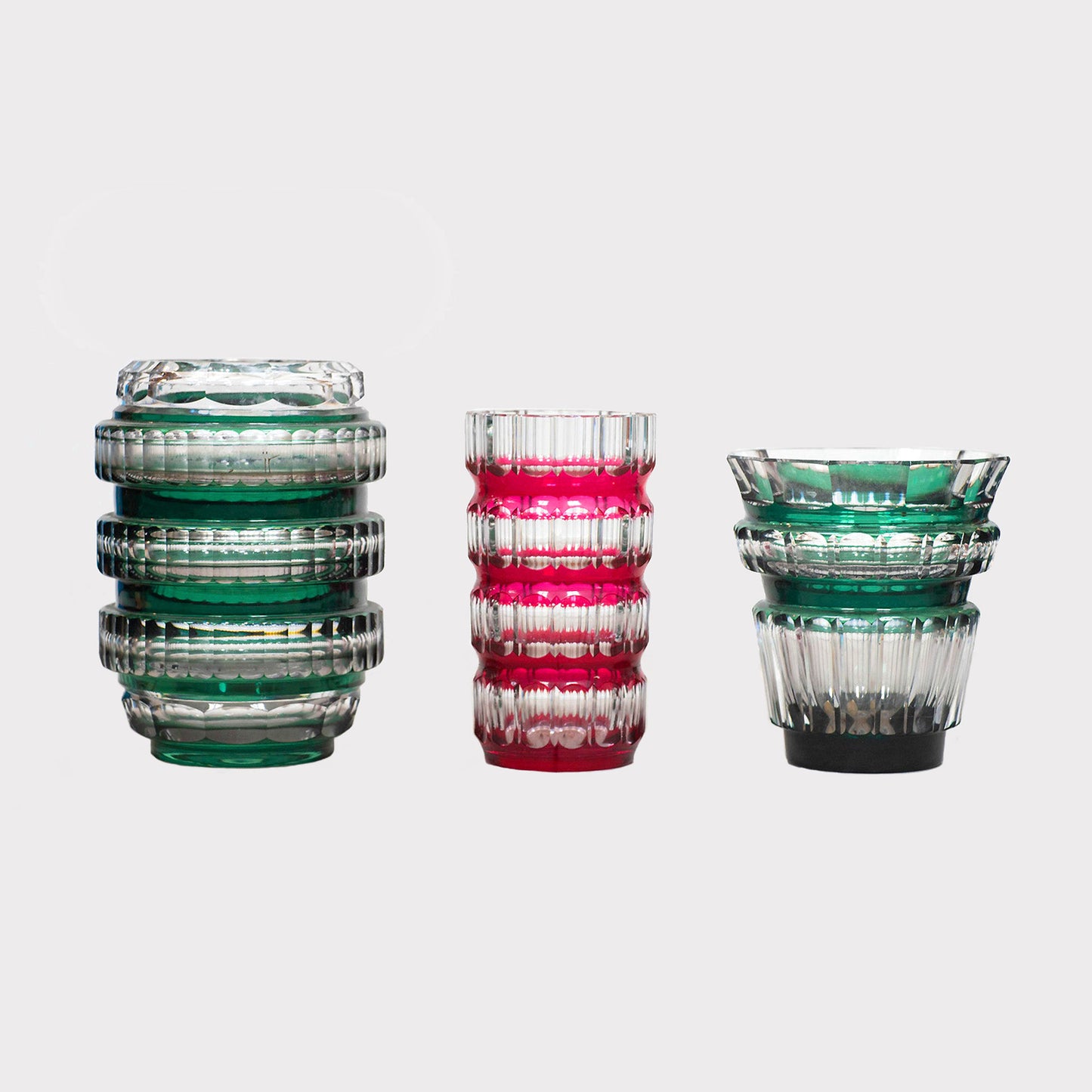 Val Saint Lambert Deco Cut to Clear Crystal Vases