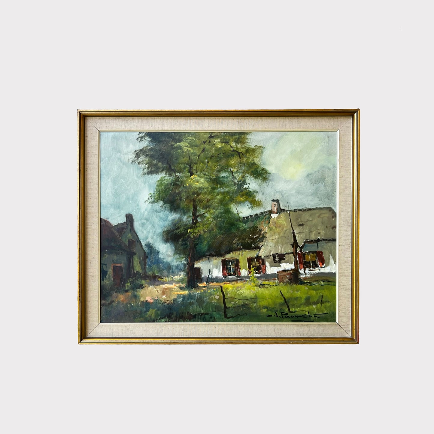 Summer Barn Landscape Oil Painting by Henri Joseph Pauwels