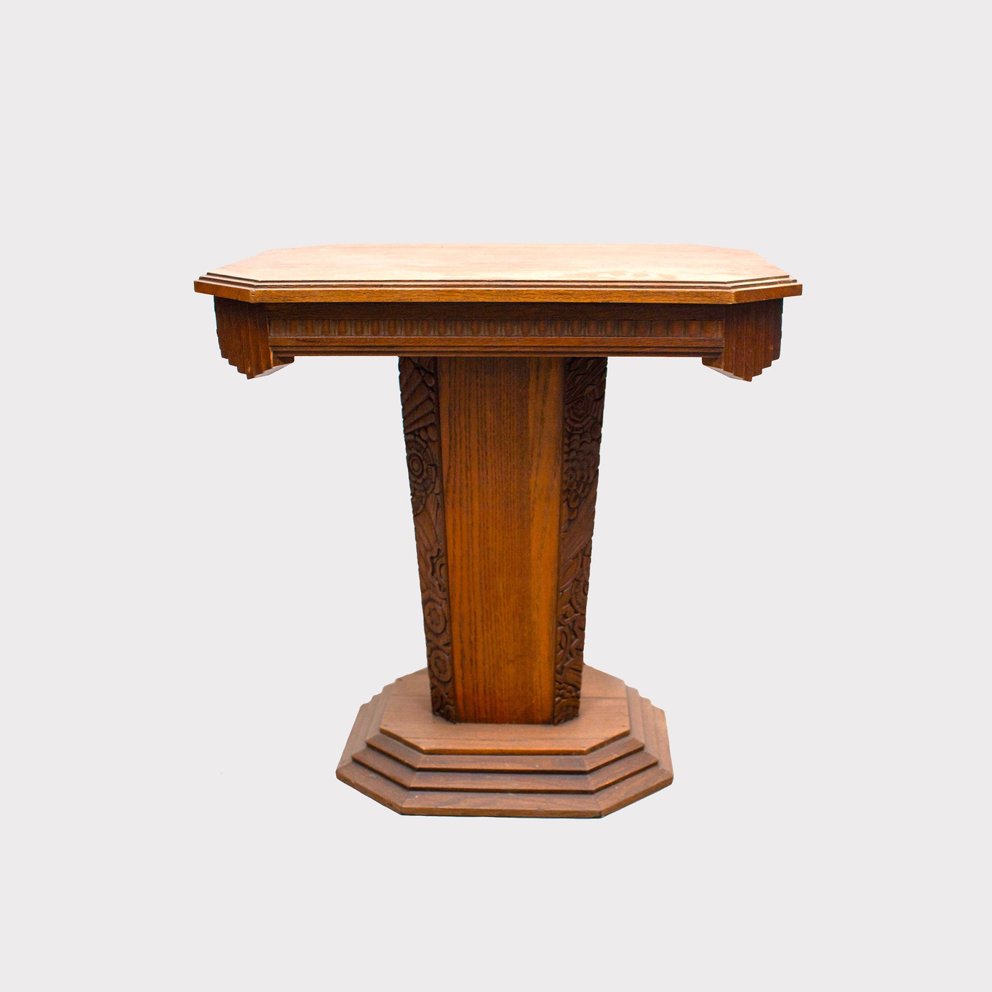 German Floral Carved Oak Art Deco Side Table