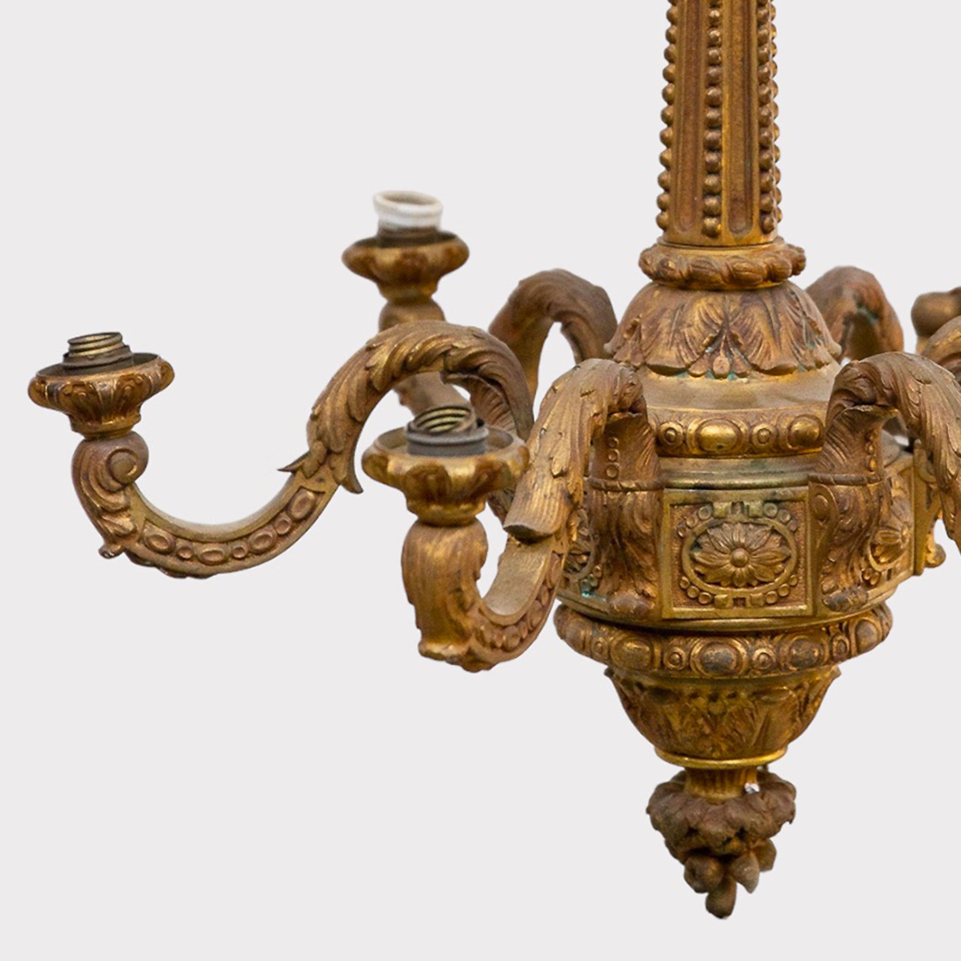 detail - Jugenstyle Hanging Brass Metal Chandelier