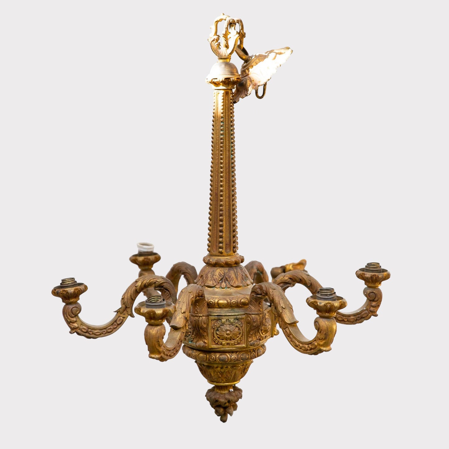 Jugenstyle Hanging Brass Metal Chandelier