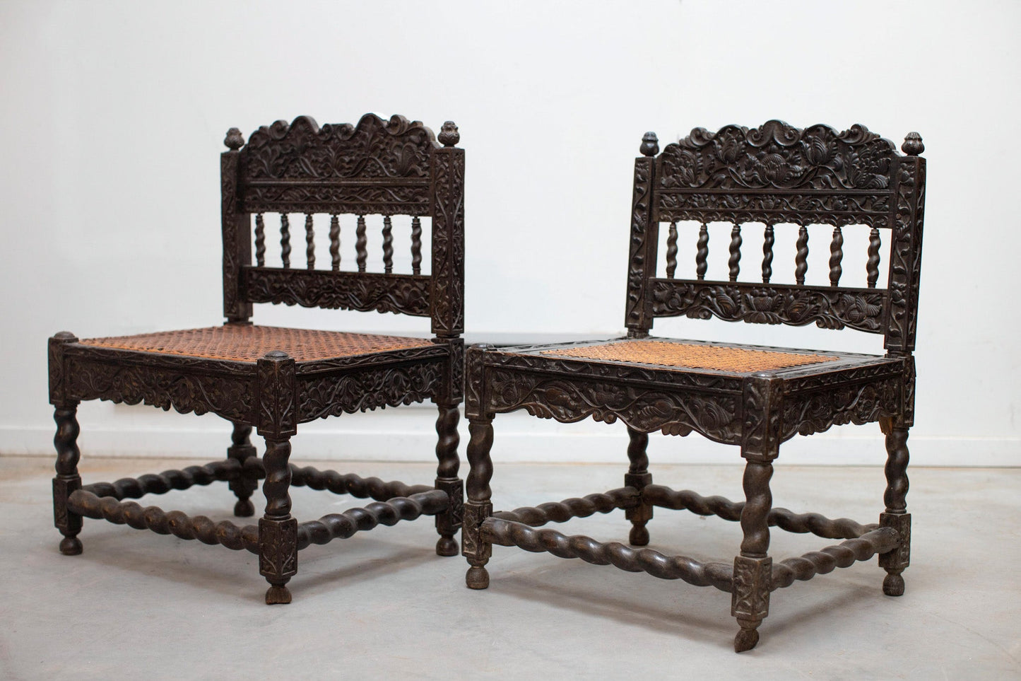 Pair of Antique Dutch Colonial Carved Chairs